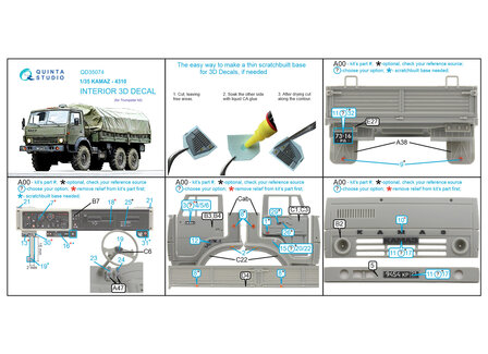 Quinta Studio QD35074 - KAMAZ 4310 3D-Printed &amp; coloured Interior on decal paper (for Trumpeter kit)  - 1:35