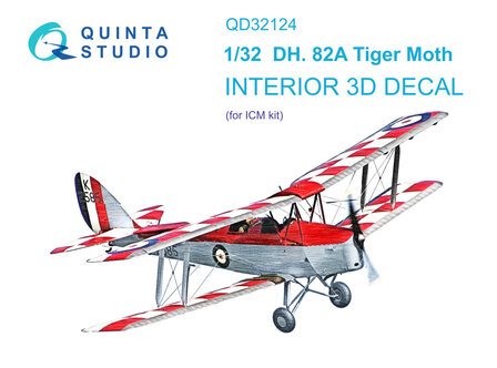 Quinta Studio QD32124 - DH 82A Tiger Moth 3D-Printed &amp; coloured Interior on decal paper (for ICM kit)  - 1:32