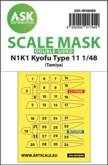 ASK 200-M48089 - N1K1 Kyofu Type 11 double-sided mask self-adhesive pre-cutted for Tamiya - 1:48