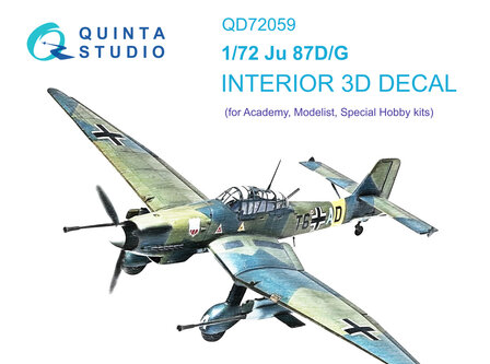 Quinta Studio QD72059 - Ju 87 D/G 3D-Printed &amp; coloured Interior on decal paper (for Academy/Special Hobby kit) - 1:72