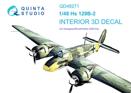 Quinta Studio QD48271 - Hs 129B-2 3D-Printed &amp; coloured Interior on decal paper (for Hasegawa) - 1:48