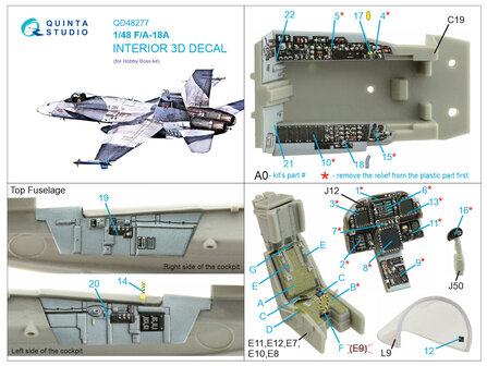 Quinta Studio QD48277 - F/A-18A 3D-Printed &amp; coloured Interior on decal paper (for HobbyBoss kit) - 1:48