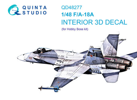 Quinta Studio QD48277 - F/A-18A 3D-Printed &amp; coloured Interior on decal paper (for HobbyBoss kit) - 1:48