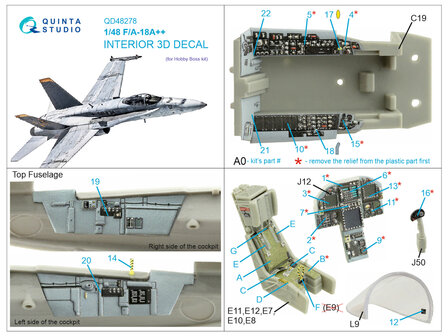 Quinta Studio QD48278 - F/A-18A++ 3D-Printed &amp; coloured Interior on decal paper (for HobbyBoss kit) - 1:48