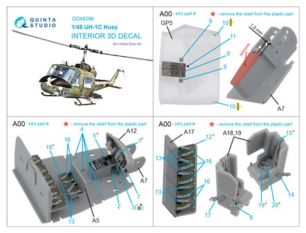 Quinta Studio QD48286 - UH-1C 3D-Printed &amp; coloured Interior on decal paper (for HobbyBoss kit) - 1:48