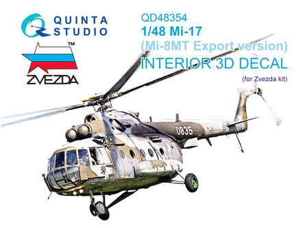 Quinta Studio QD48354 - Mi-17 (Mi-8MT Export version) 3D-Printed &amp; coloured Interior on decal paper (for Zvezda kit) - 1:48