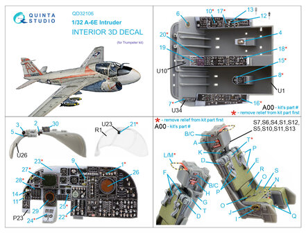 Quinta Studio QD32106 - A-6E Intruder 3D-Printed &amp; coloured Interior on decal paper (for Trumpeter kit) - 1:32