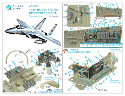 Quinta Studio QD32157 - F-15C Late/F-15J late 3D-Printed &amp; coloured Interior on decal paper (for Tamiya kit) - 1:32