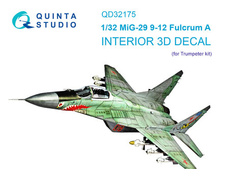 Quinta Studio QD32175 - MiG-29 9-12 Fulcrum A 3D-Printed &amp; coloured Interior on decal paper (for Trumpeter kit) - 1:32