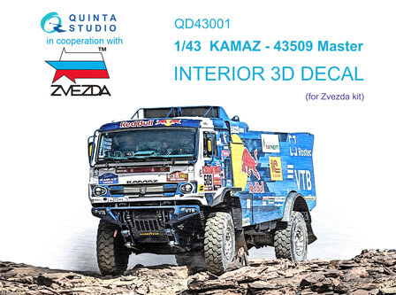 Quinta Studio QD43001 - KAMAZ-43509 3D-Printed &amp; coloured Interior on decal paper (for Zvezda kit) - 1:43