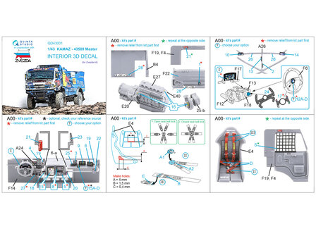 Quinta Studio QD43001 - KAMAZ-43509 3D-Printed &amp; coloured Interior on decal paper (for Zvezda kit) - 1:43