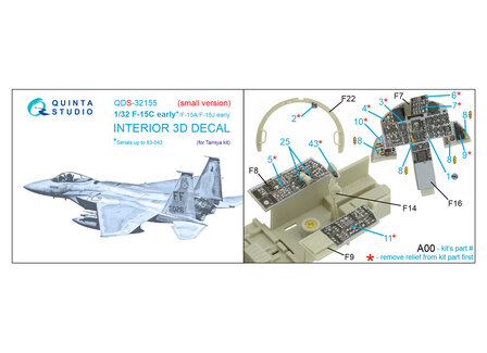 Quinta Studio QDS-32155 - F-15C Early/F-15A/F-15J early 3D-Printed &amp; coloured Interior on decal paper (for Tamiya kit) - Small Version - 1:32