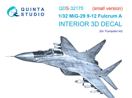 Quinta Studio QDS-32175 - MiG-29 9-12 Fulcrum A 3D-Printed &amp; coloured Interior on decal paper (for Trumpeter kit) - Small Version - 1:32