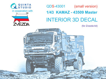 Quinta Studio QDS-43001 - KAMAZ-43509 3D-Printed &amp; coloured Interior on decal paper (for Zvezda kit) - Small Version - 1:43