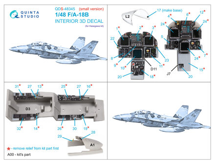 Quinta Studio QDS-48345 - F/A-18B 3D-Printed &amp; coloured Interior on decal paper (for Hasegawa kit) - Small Version - 1:48