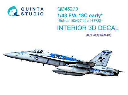 Quinta Studio QD48279 - F/A-18C early 3D-Printed &amp; coloured Interior on decal paper (for HobbyBoss) - 1:48