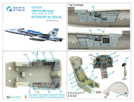 Quinta Studio QD48279 - F/A-18C early 3D-Printed &amp; coloured Interior on decal paper (for HobbyBoss) - 1:48