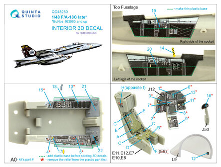 Quinta Studio QD48280 - F/A-18C late 3D-Printed &amp; coloured Interior on decal paper (for HobbyBoss) - 1:48