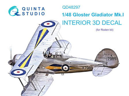 Quinta Studio QD48297 - Gloster Gladiator MKI 3D-Printed &amp; coloured Interior on decal paper (for Roden kit) - 1:48