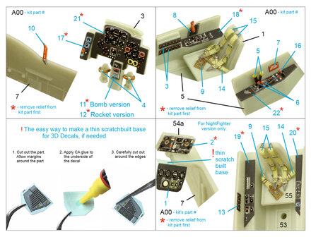 Quinta Studio QD72050 - Me-262B-1a/U1 3D-Printed &amp; coloured Interior on decal paper (for Academy kit) - 1:72