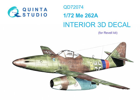 Quinta Studio QD72074 - Me-262A 3D-Printed &amp; coloured Interior on decal paper (for Academy kit) - 1:72