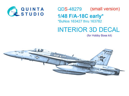 Quinta Studio QDS-48279 - F/A-18C early 3D-Printed &amp; coloured Interior on decal paper (for HobbyBoss) - Small Version - 1:48