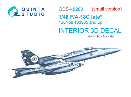 Quinta Studio QDS-48280 - F/A-18C late 3D-Printed &amp; coloured Interior on decal paper (for HobbyBoss) - Small Version - 1:48