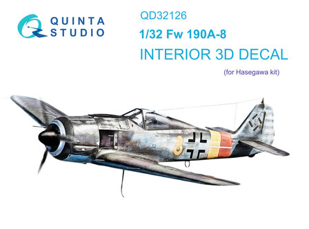 Quinta Studio QD32126 - FW 190A-8  3D-Printed &amp; coloured Interior on decal paper (for Hasegawa kit) - 1:32