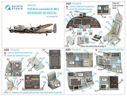 Quinta Studio QD32151 - Avro Lancaster B. Mk.I 3D-Printed &amp; coloured Interior on decal paper (for HK Model kit) - 1:32