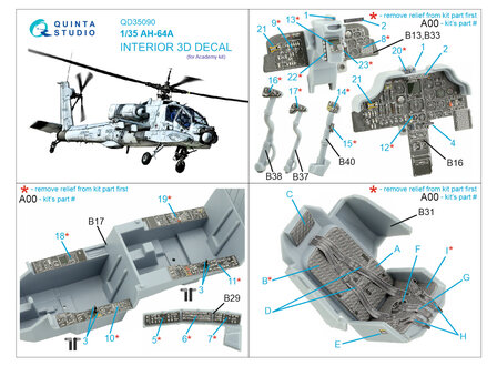 Quinta Studio QD35090 - AH-64A 3D-Printed &amp; coloured Interior on decal paper (for Academy kit) - 1:35