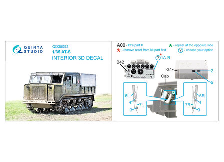 Quinta Studio QD35092 - AT-S 3D-Printed &amp; coloured Interior on decal paper (for Trumpeter kit) - 1:35