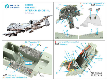 Quinta Studio QD48323 - A-10C 3D-Printed &amp; coloured Interior on decal paper (for Academy kit) - 1:48