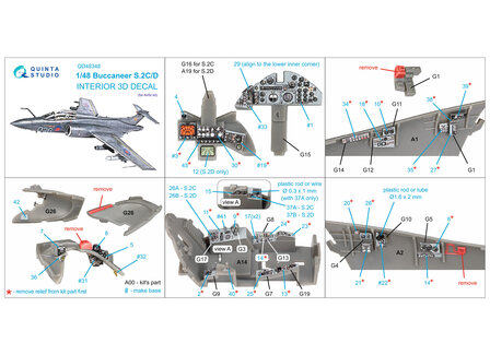 Quinta Studio QD48348 - Buccaneer S.2C/D 3D-Printed &amp; coloured Interior on decal paper  (for Airfix kit) - 1:48