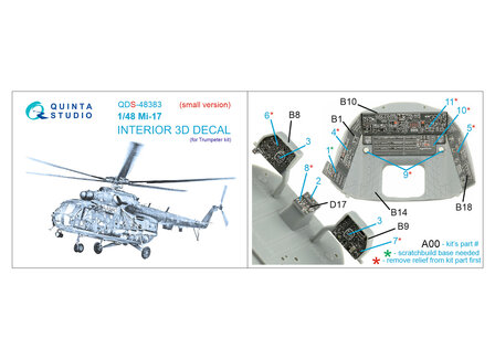 Quinta Studio QDS-48383 - Mi-17 3D-Printed &amp; coloured Interior on decal paper (for Trumpeter kit) - Small Version - 1:48