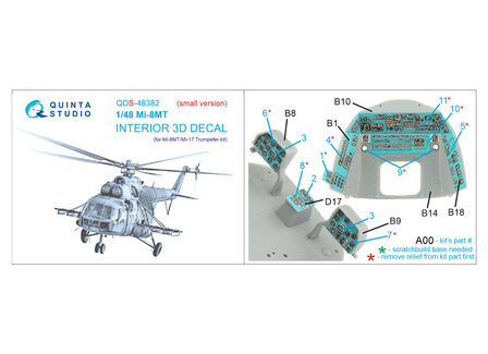 Quinta Studio QDS-48382 - Mi-8MT 3D-Printed &amp; coloured Interior on decal paper (for Trumpeter kit) - Small Version - 1:48