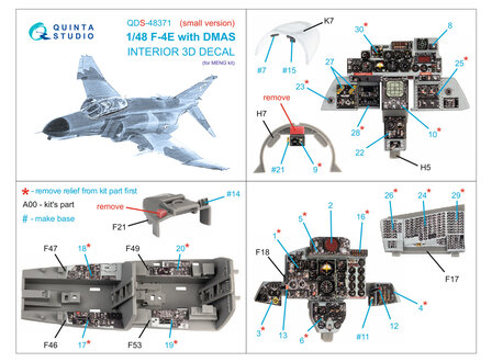 Quinta Studio QDS-48371 - F-4E with DMAS 3D-Printed &amp; coloured Interior on decal paper (for Meng kit) - Small Version - 1:48