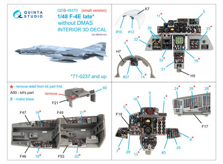 Quinta Studio QDS-48370 - F-4E late without DMAS 3D-Printed &amp; coloured Interior on decal paper (for Meng kit) - Small Version - 1:48