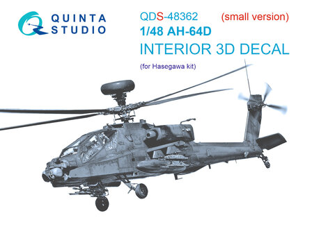 Quinta Studio QDS-48362 - AH-64D 3D-Printed &amp; coloured Interior on decal paper (for Hasegawa kit) - Small Version - 1:48