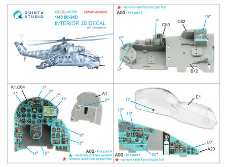 Quinta Studio QDS-48356 - Mi-24D 3D-Printed &amp; coloured Interior on decal paper (for Trumpeter kit) - Small Version - 1:48