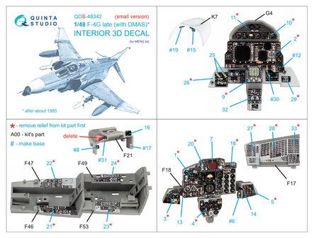 Quinta Studio QDS-48342 - F-4G late 3D-Printed &amp; coloured Interior on decal paper  (for Meng kit) - Small Version - 1:48