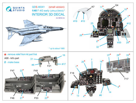 Quinta Studio QDS-48341 - F-4G early 3D-Printed &amp; coloured Interior on decal paper  (for Meng kit) - Small Version - 1:48