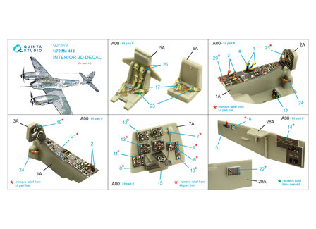 Quinta Studio QD72070 - Me 410 3D-Printed &amp; coloured Interior on decal paper (for Italeri kit) - 1:72