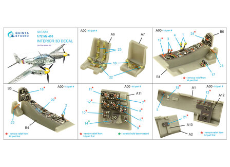 Quinta Studio QD72062 - Me 410 3D-Printed &amp; coloured Interior on decal paper (for Fine Molds kit) - 1:72