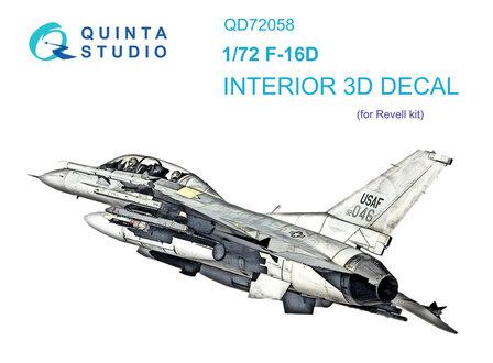 Quinta Studio QD72058 - F-16D 3D-Printed &amp; coloured Interior on decal paper (for Revell kit) - 1:72