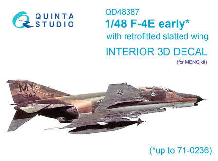 Quinta Studio QD48387 - F-4E early with slatted wing 3D-Printed &amp; coloured Interior on decal paper (for Meng kit) - 1:48