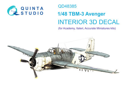 Quinta Studio QD48385 - TBM-3 Avenger 3D-Printed &amp; coloured Interior on decal paper (for Accurate miniatures/Academy kit) - 1:48