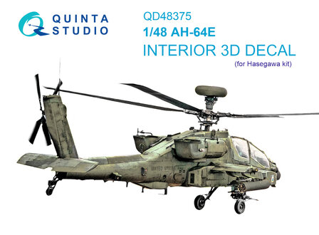 Quinta Studio QD48375 - AH-64E 3D-Printed &amp; coloured Interior on decal paper (for Hasegawa kit) - 1:48