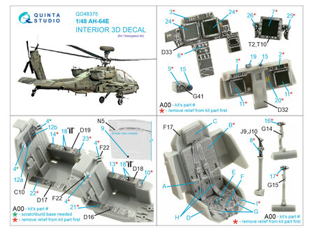 Quinta Studio QD48375 - AH-64E 3D-Printed &amp; coloured Interior on decal paper (for Hasegawa kit) - 1:48