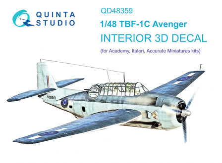 Quinta Studio QD48359 - TBF-1 Avenger 3D-Printed &amp; coloured Interior on decal paper (for Academy kit) - 1:48