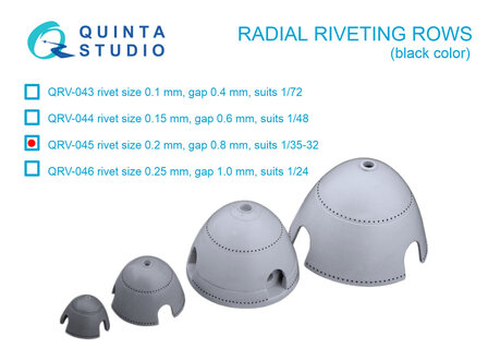 Quinta Studio QRV-045 - Radial riveting rows (rivet size 0.2 mm, gap 0.8 mm), Black color - 1:32 / 1:35